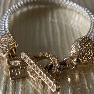 BANANA REPUBLIC SILVER & GOLD TONE BRACELET W/ PAVE RHINESTONES & TOGGLE CLOSURE